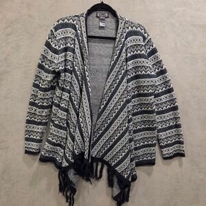 Skyline Open Front Fringe Cardigan Sweater Women's Medium Geometric Casual Cozy